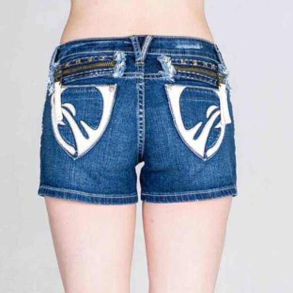 Rodeo Vegan Leather Detail Denim Shorts - Picture 5 of 5